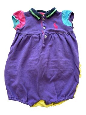 Polo Ralph Lauren Baby Girl Colorblock Ruffle Bubble Romper - 9M